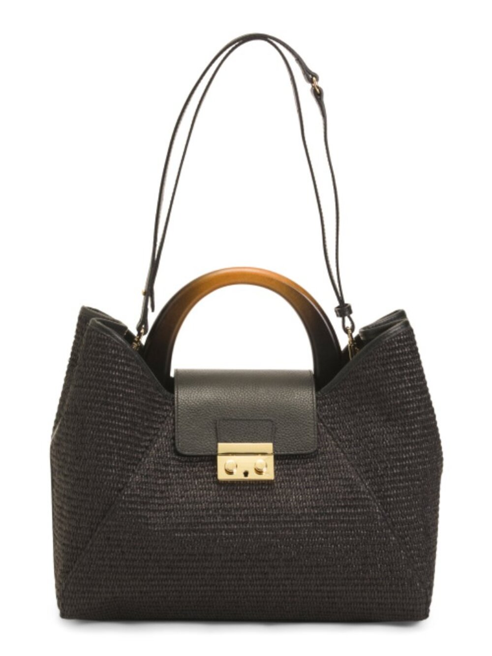 CLAUDIA Black Made In Italy Straw Wide Handle Satchel